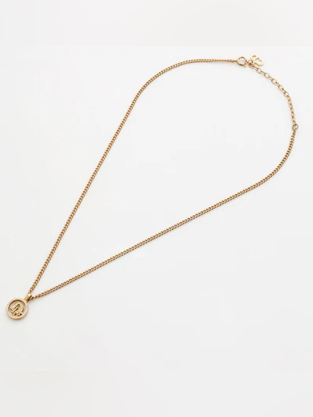 Christian Dior Gold Tone Round Pendant Charm Necklace w CD Chain New - Picture 3 of 3